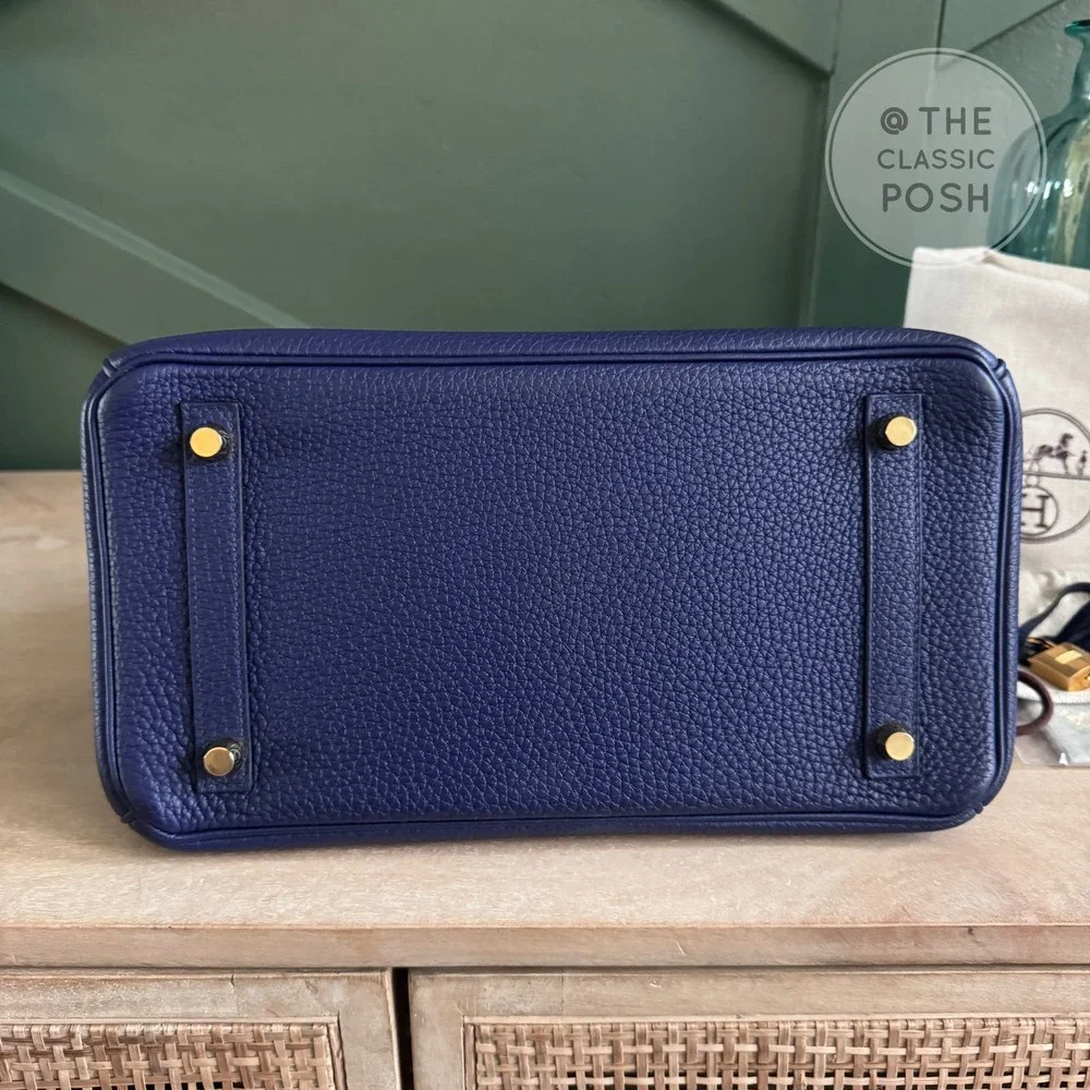 EUC Hermes Birkin 30 Epsom Blue Nuit Gold HW Tote Bag C Stamp 2018 - Picture 3 of 14